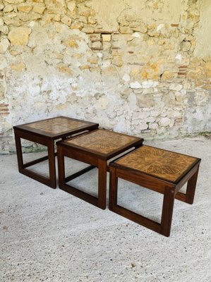 Mid-Century Danish Teak and Ceramic Nesting Tables, 1960s, Set of 3-OJT-1289627