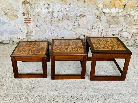 Mid-Century Danish Teak and Ceramic Nesting Tables, 1960s, Set of 3-OJT-1289627