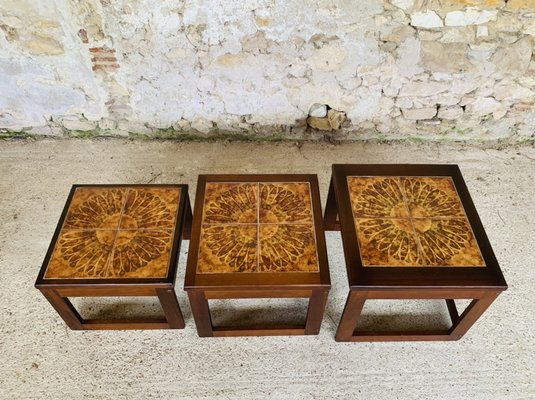 Mid-Century Danish Teak and Ceramic Nesting Tables, 1960s, Set of 3-OJT-1289627