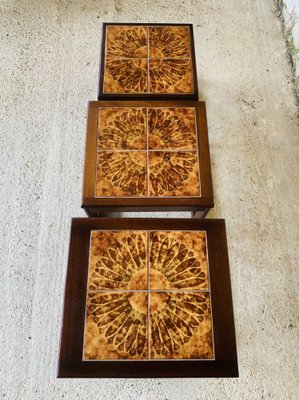 Mid-Century Danish Teak and Ceramic Nesting Tables, 1960s, Set of 3-OJT-1289627