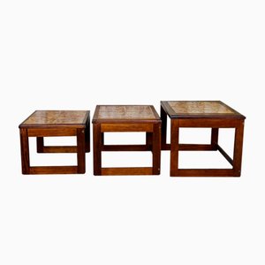 Mid-Century Danish Teak and Ceramic Nesting Tables, 1960s, Set of 3-OJT-1289627