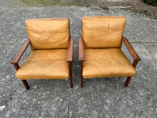 Mid-Century Danish Teak and Leather Armchairs by Illum Wikelso, 1960s, Set of 2-GON-1727873