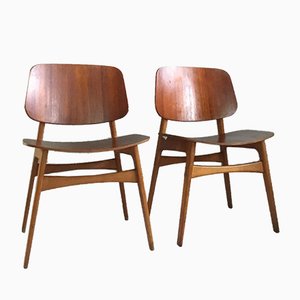 Mid-Century Danish Teak and Oak Model 155 Shell Chairs by Børge Mogensen for Søborg, Set of 2-SU-704044