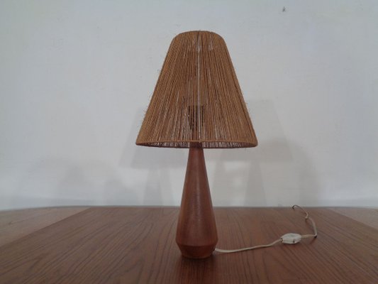 Mid-Century Danish Teak and Sisal Table Lamp, 1950s-RDW-712085