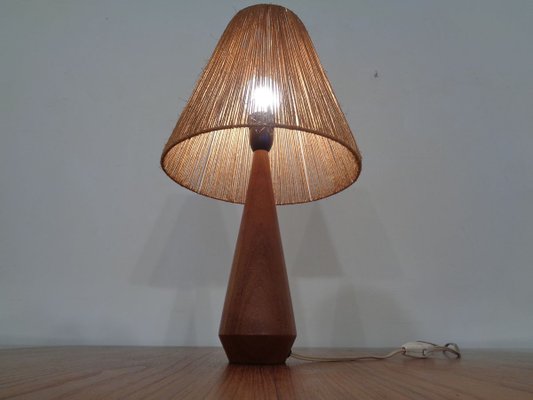 Mid-Century Danish Teak and Sisal Table Lamp, 1950s-RDW-712085