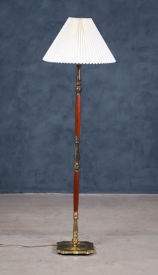 Mid-Century Danish Teak & Brass Floor Lamp, 1960s-ZGQ-883090