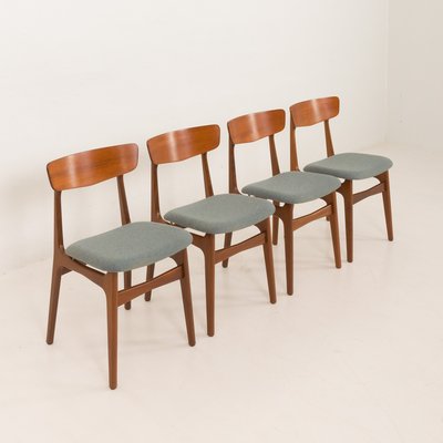 Mid-Century Danish Teak Chairs in Wool, 1960s, Set of 4-UE-2014839