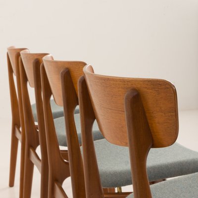 Mid-Century Danish Teak Chairs in Wool, 1960s, Set of 4-UE-2014839