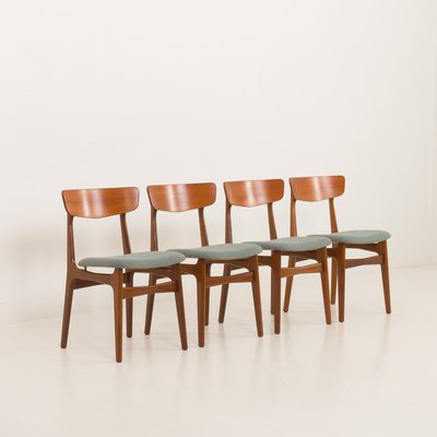 Mid-Century Danish Teak Chairs in Wool, 1960s, Set of 4-UE-2014839