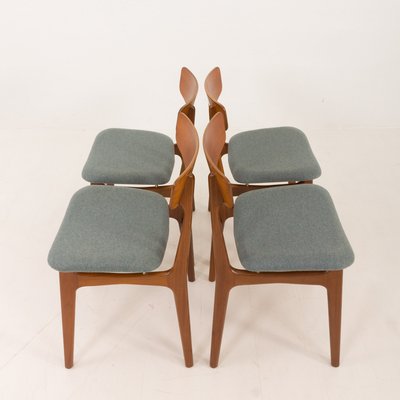 Mid-Century Danish Teak Chairs in Wool, 1960s, Set of 4-UE-2014839