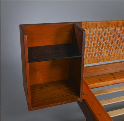 Mid-Century Danish Teak Double Bed with Cane Headboard by Hans J. Wegner for Getama, 1960s-FN-660286