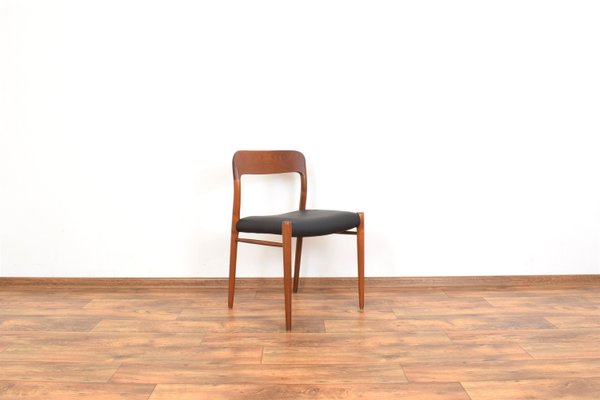 Mid-Century Danish Teak & Leather Dining Chairs Model 75 by N. O. Møller for J.L. Møller, 1960s, Set of 4-LOT-2023793