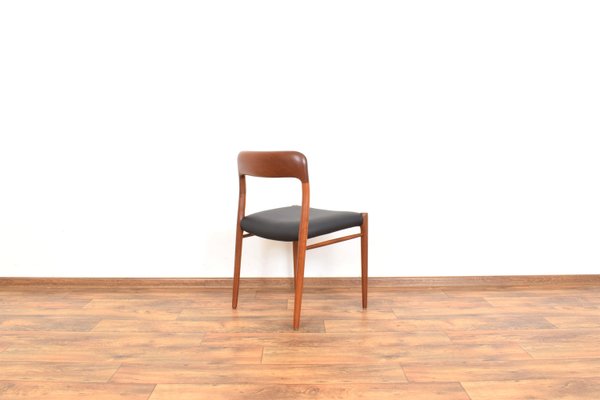 Mid-Century Danish Teak & Leather Dining Chairs Model 75 by N. O. Møller for J.L. Møller, 1960s, Set of 4-LOT-2023793