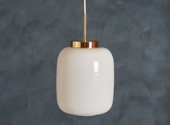 Mid-Century Danish White Glass and Brass Pendant Lamp, 1960s-ZGQ-707169