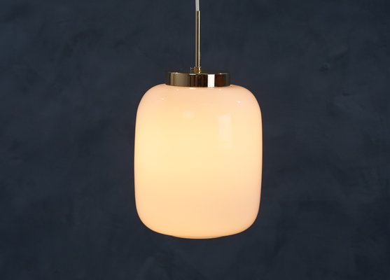 Mid-Century Danish White Glass and Brass Pendant Lamp, 1960s-ZGQ-707169