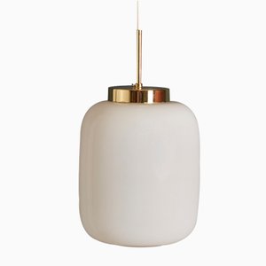 Mid-Century Danish White Glass and Brass Pendant Lamp, 1960s-ZGQ-707169