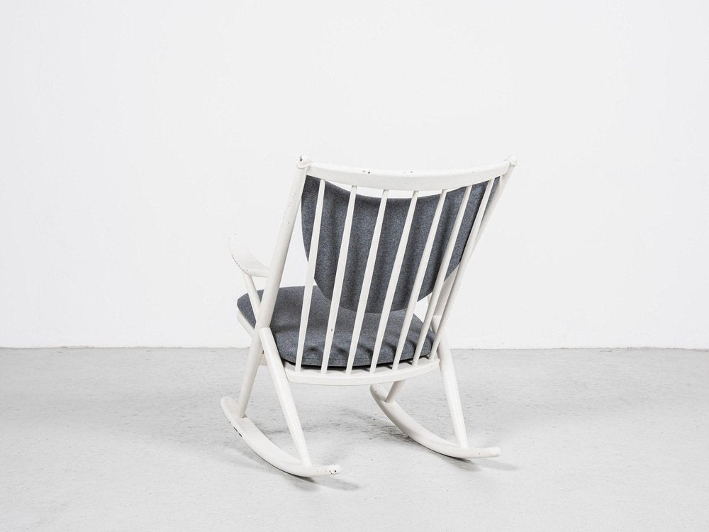 Mid-Century Danish White Rocking Chair attributed to Frank Reenskaug for Bramin, 1960s