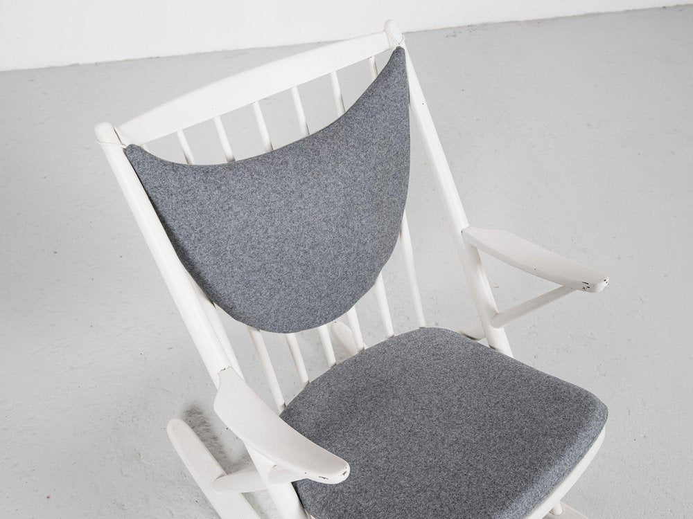 Mid-Century Danish White Rocking Chair attributed to Frank Reenskaug for Bramin, 1960s