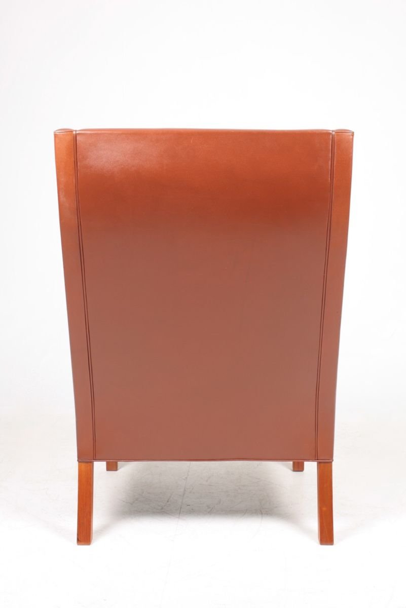 Mid-Century Danish Wingback Chair in Patinated Leather by Børge Mogensen for Fredericia, 1960s