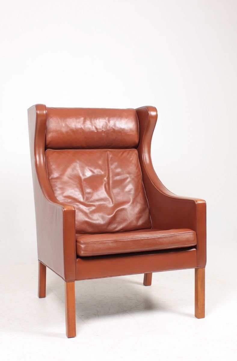 Mid-Century Danish Wingback Chair in Patinated Leather by Børge Mogensen for Fredericia, 1960s