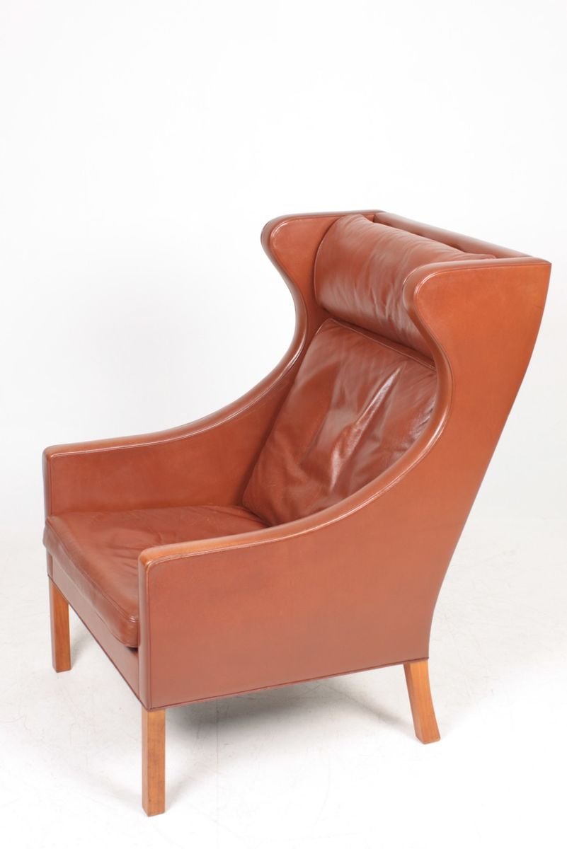 Mid-Century Danish Wingback Chair in Patinated Leather by Børge Mogensen for Fredericia, 1960s