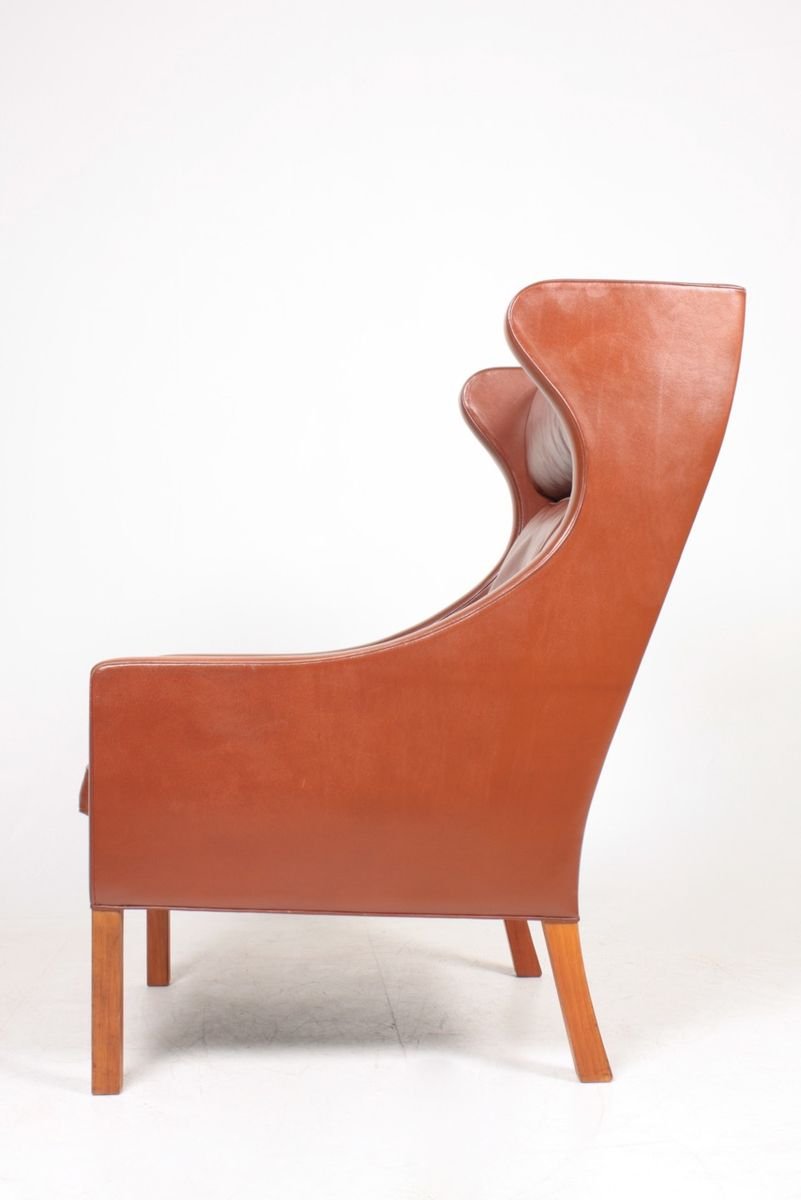 Mid-Century Danish Wingback Chair in Patinated Leather by Børge Mogensen for Fredericia, 1960s