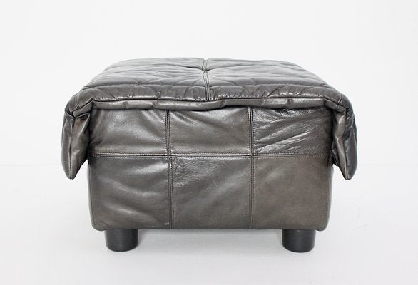 Mid-Century Dark Brown Leather Pouf, Italy, 1970s-NB-1335585