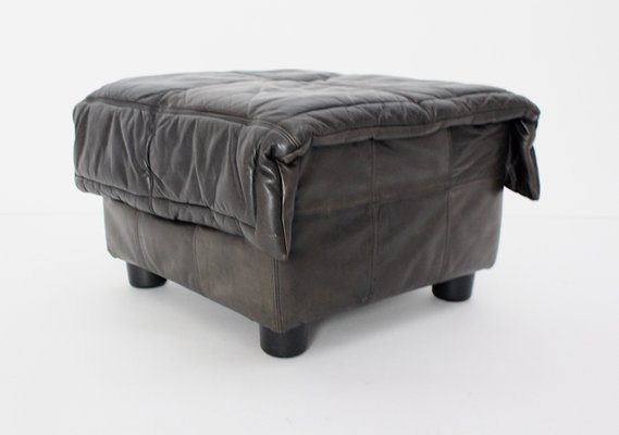 Mid-Century Dark Brown Leather Pouf, Italy, 1970s-NB-1335585