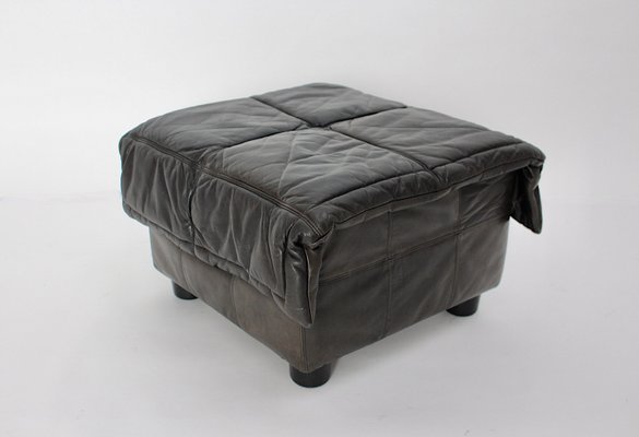 Mid-Century Dark Brown Leather Pouf, Italy, 1970s-NB-1335585