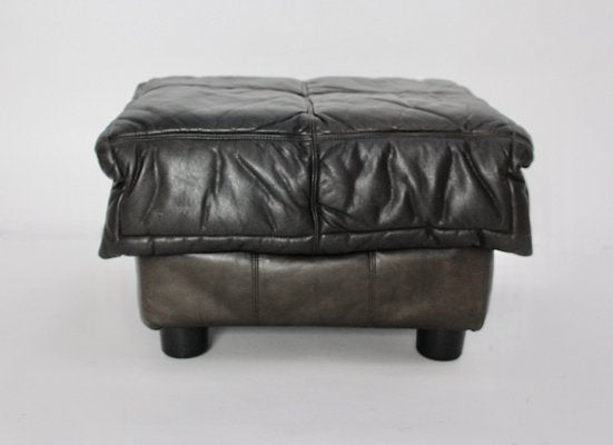 Mid-Century Dark Brown Leather Pouf, Italy, 1970s-NB-1335585