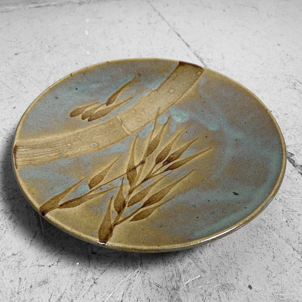 Mid-Century Decorative Bamboo & Grain Earthenware Plate, Japan, 1950s