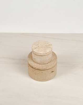 Mid-Century Decorative Boxes in Travertine in the style of Enzo Mari, Italy, 1970s, Set of 2-LYQ-1739368