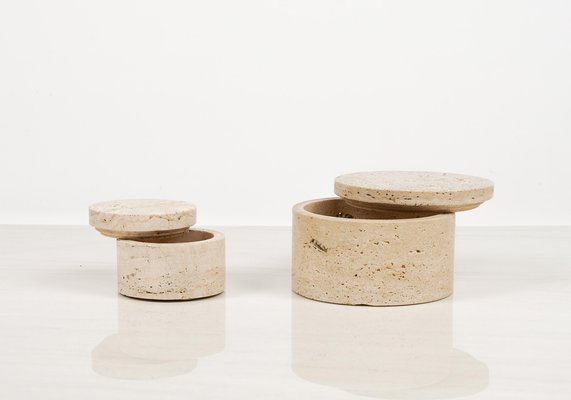 Mid-Century Decorative Boxes in Travertine in the style of Enzo Mari, Italy, 1970s, Set of 2-LYQ-1739368