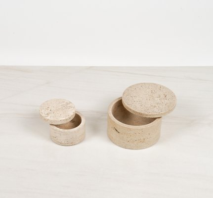 Mid-Century Decorative Boxes in Travertine in the style of Enzo Mari, Italy, 1970s, Set of 2-LYQ-1739368