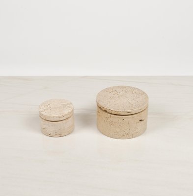 Mid-Century Decorative Boxes in Travertine in the style of Enzo Mari, Italy, 1970s, Set of 2-LYQ-1739368