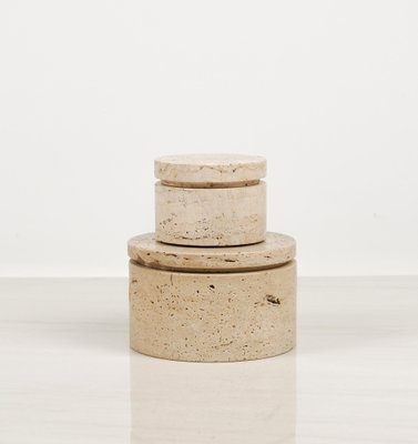 Mid-Century Decorative Boxes in Travertine in the style of Enzo Mari, Italy, 1970s, Set of 2-LYQ-1739368