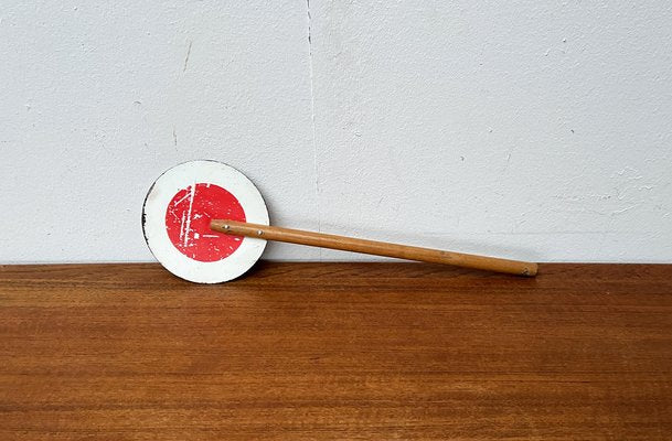 Mid-Century Decorative Metal and Wood Signaling Stop Disk, 1960s-UAH-1792199