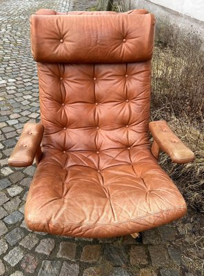 Mid-Century Delfin Swivel Chair in Cognac Brown Leather from Göte Möbler Nässjö, Sweden, 1970s-IJL-1824333