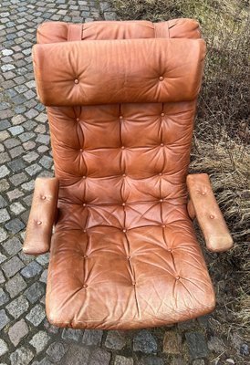 Mid-Century Delfin Swivel Chair in Cognac Brown Leather from Göte Möbler Nässjö, Sweden, 1970s-IJL-1824333