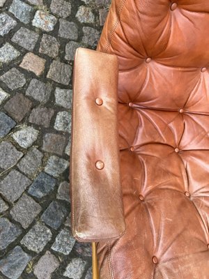 Mid-Century Delfin Swivel Chair in Cognac Brown Leather from Göte Möbler Nässjö, Sweden, 1970s-IJL-1824333