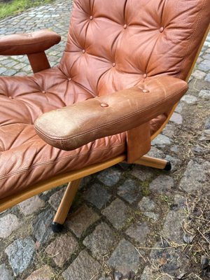 Mid-Century Delfin Swivel Chair in Cognac Brown Leather from Göte Möbler Nässjö, Sweden, 1970s-IJL-1824333