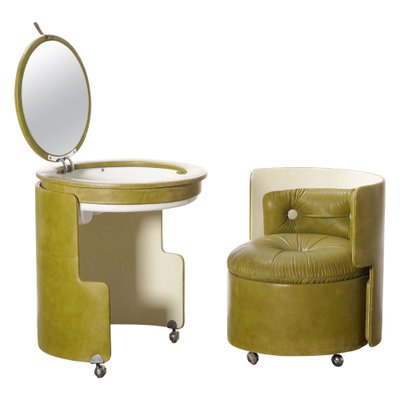 Mid-Century Dilly Dally Vanity Dressing Table and Stool attributed to Luigi Massoni for Poltrona Frau, 1966, Set of 2-MBH-1812236