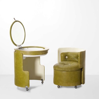 Mid-Century Dilly Dally Vanity Dressing Table and Stool attributed to Luigi Massoni for Poltrona Frau, 1966, Set of 2-MBH-1812236