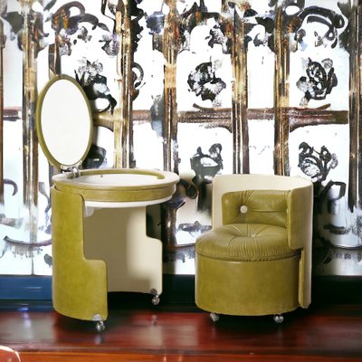 Mid-Century Dilly Dally Vanity Dressing Table and Stool attributed to Luigi Massoni for Poltrona Frau, 1966, Set of 2-MBH-1812236