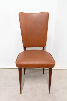 Mid-Century Dining Chairs in Brown Skai and Iroko Wood, 1960s, Set of 6-RIU-837607