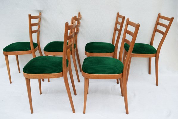 Mid-Century Dining Chairs in Natural Beech, Italy, 1960s, Set of 6-WF-673330