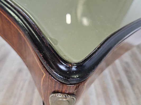 Mid-Century Dining Table in Mahogany with Glass Top and Brass Decorations, 1950-ZUW-1811425