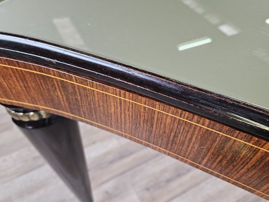 Mid-Century Dining Table in Mahogany with Glass Top and Brass Decorations, 1950-ZUW-1811425