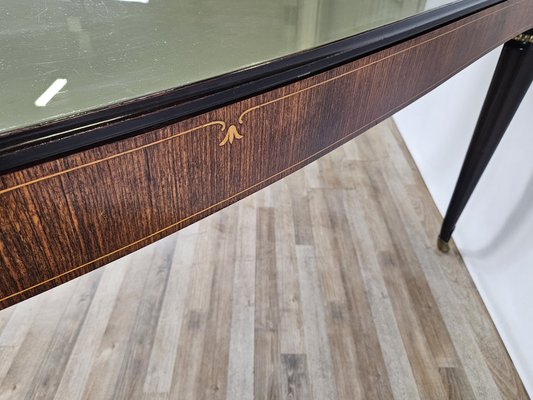 Mid-Century Dining Table in Mahogany with Glass Top and Brass Decorations, 1950-ZUW-1811425