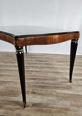 Mid-Century Dining Table in Mahogany with Glass Top and Brass Decorations, 1950-ZUW-1811425